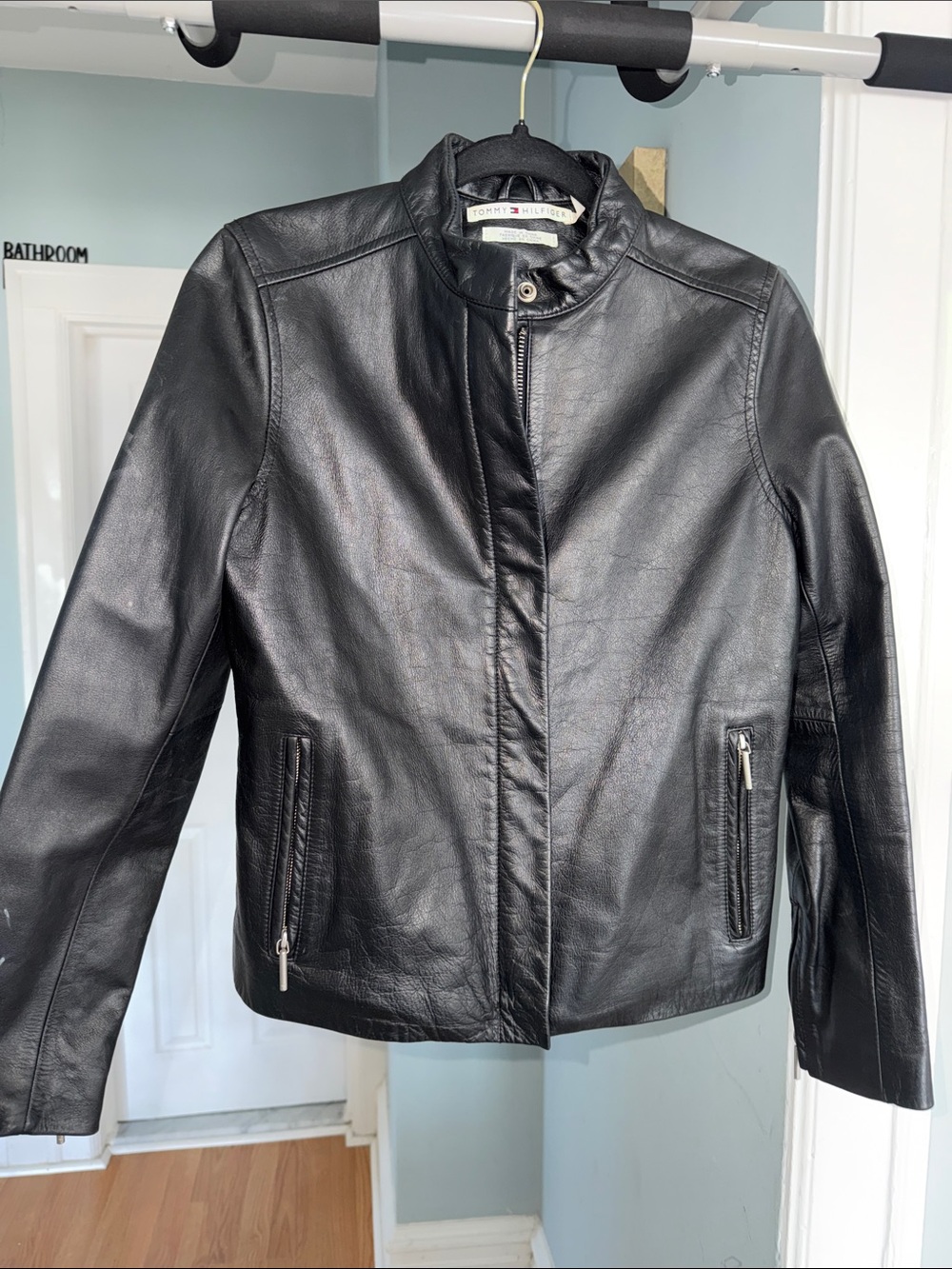 Tommy Hilfiger Black Leather Bomber Jacket